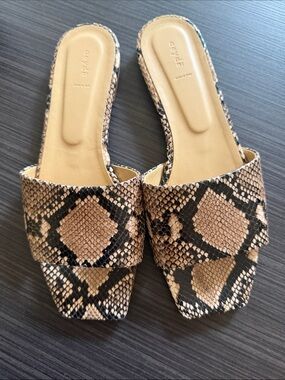 Aeyde Taupe and Black Snake-Print Slide Mules